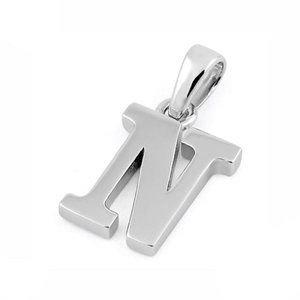 Sterling Silver Plain Letter N Initial Pendant